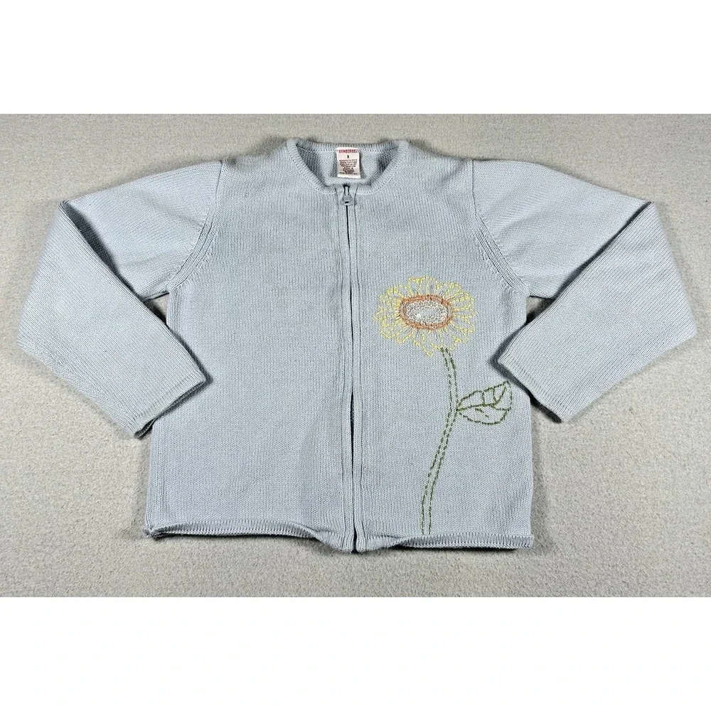 VTG Gymboree Girls Knit Zip up Sweater Cardigan Sunflower Fields Blue Size 8